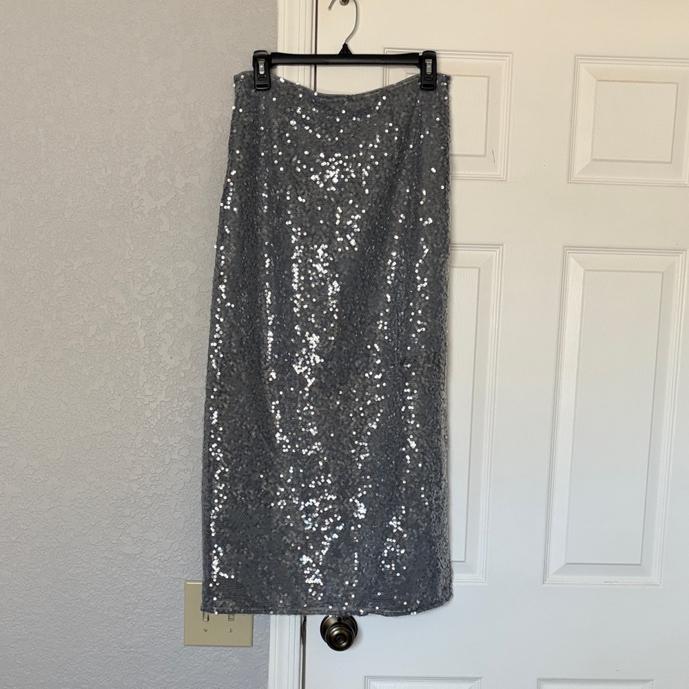 New Nordstrom Open Edit Elegant Grey Blue Sequin Skirt
